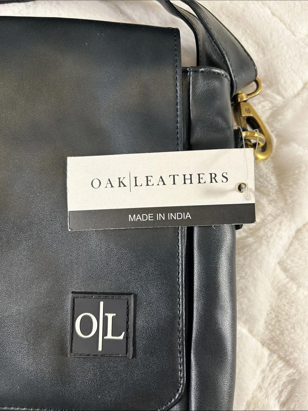 Oak Leathers Black Men's/Woman’s Vegan Leather Messenger Bag 14 x 11 x 3